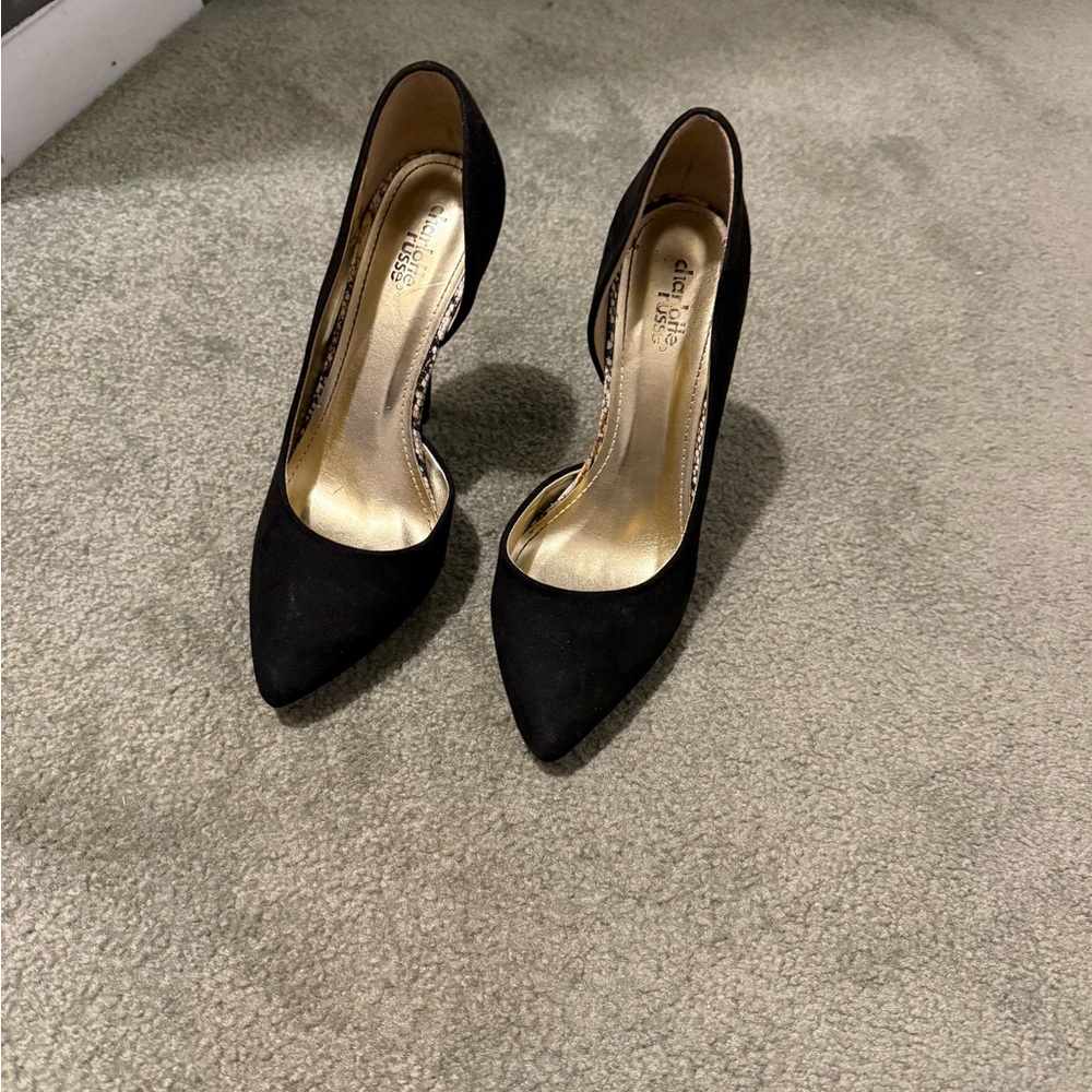 Black suede heels with gold Interior